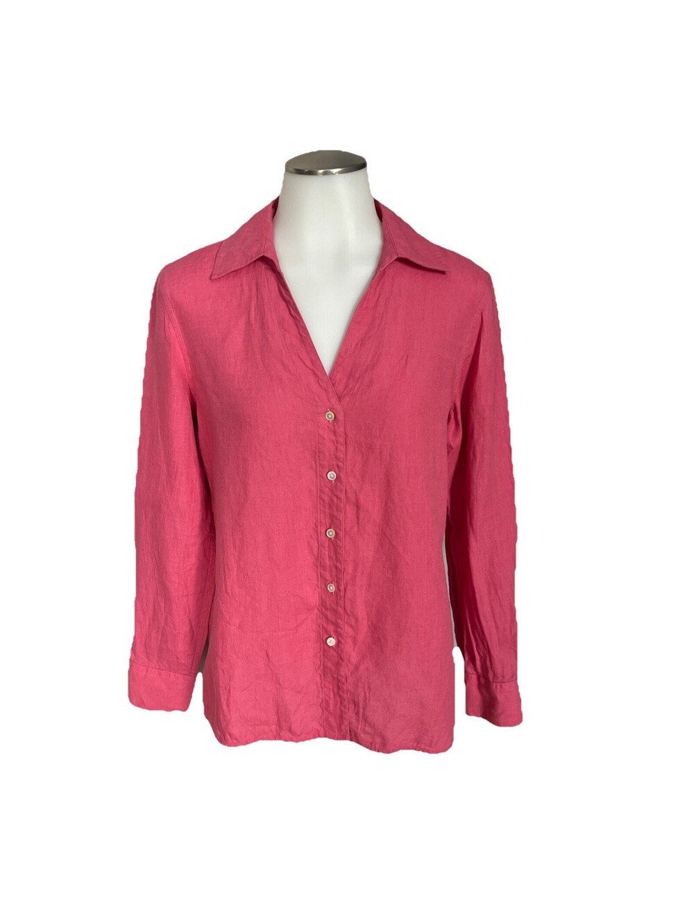 Talbots‎ Pure Irish Linen Shirt 10P Pink Button Down V-Neck Coastal Classic